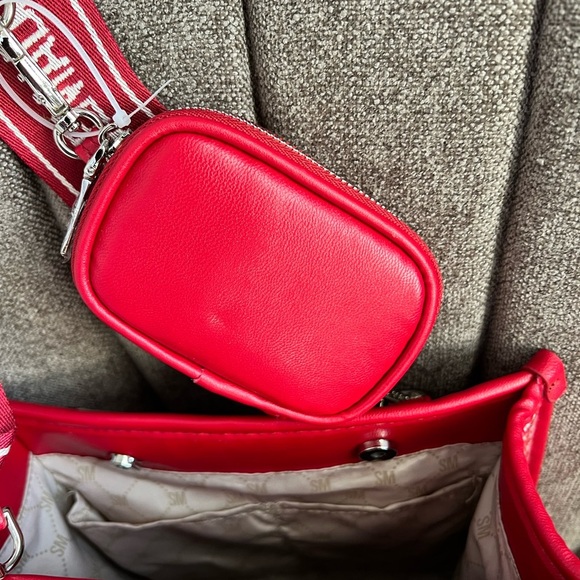 Steve Madden BWebber tweed satchel Crimson red with crossbody tote bag NWT - Picture 4 of 9